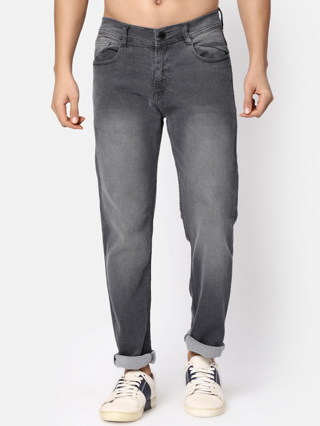 

V-Mart Men Slim Fit Heavy Fade Clean Look Dobby Denim Stretchable Jeans, Grey