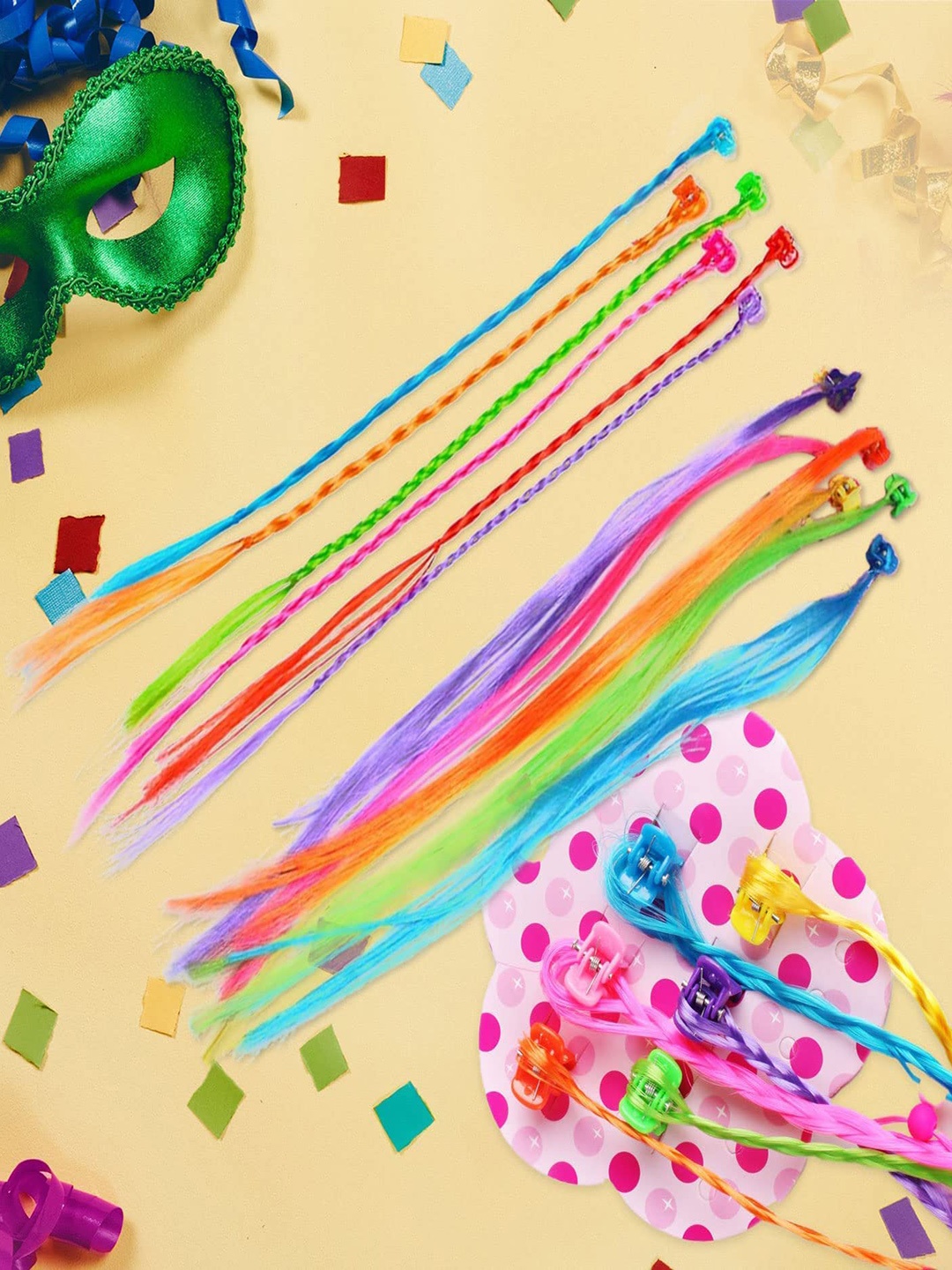 

LYTIX Girls Set Of 12 Hair Extension With Rainbow Hair Clips Wig, Pink