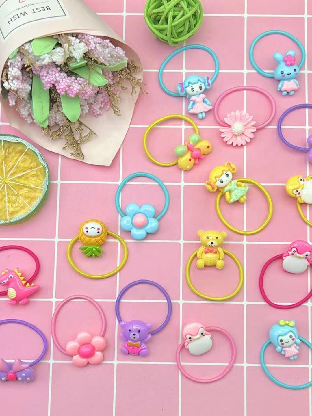 

LYTIX Girls Set Of 20 Embellished Ponytail Holders, Yellow