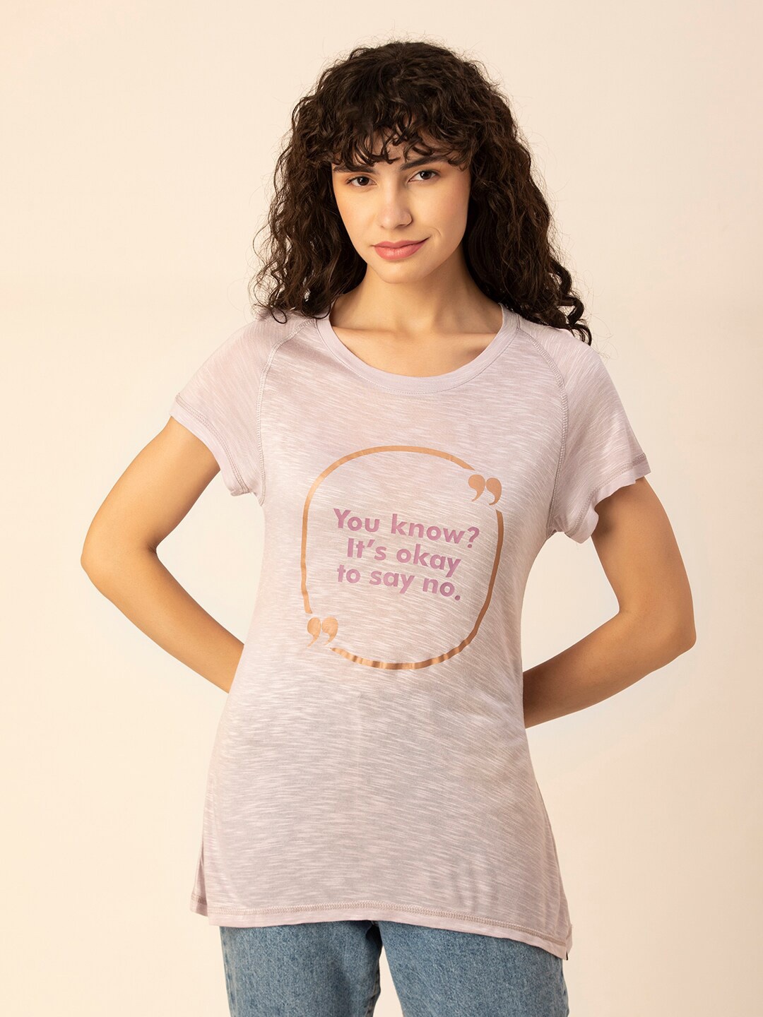 

TITTLI Typography Printed Raglan Sleeves T-shirt, Rose