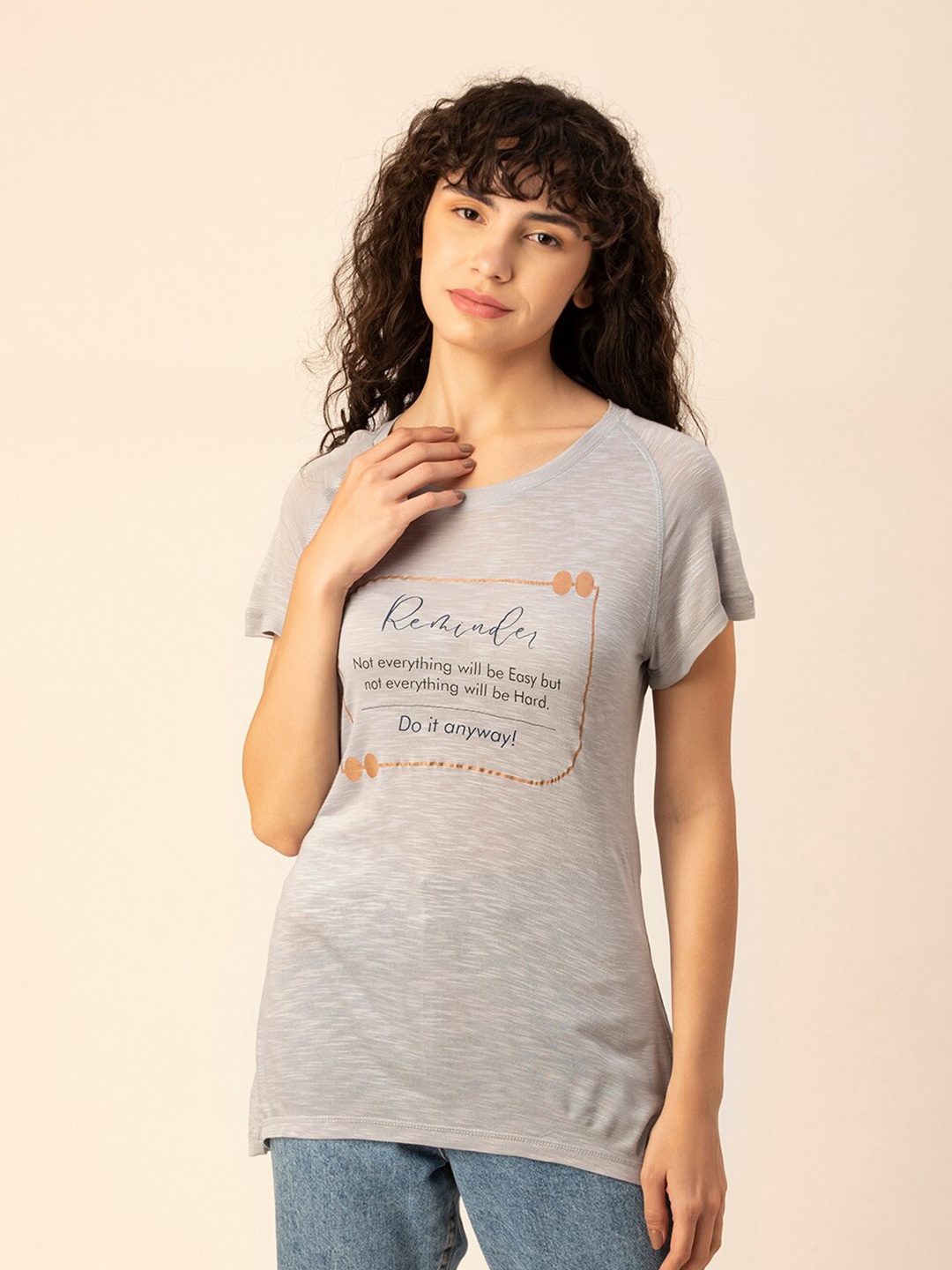 

TITTLI Typography Printed Round Neck T-shirt, Grey