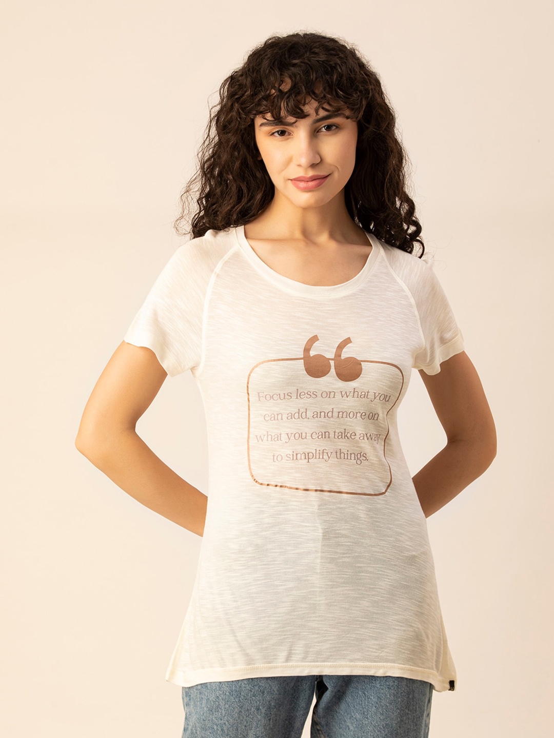 

TITTLI Typography Printed Round Neck T-shirt, Cream