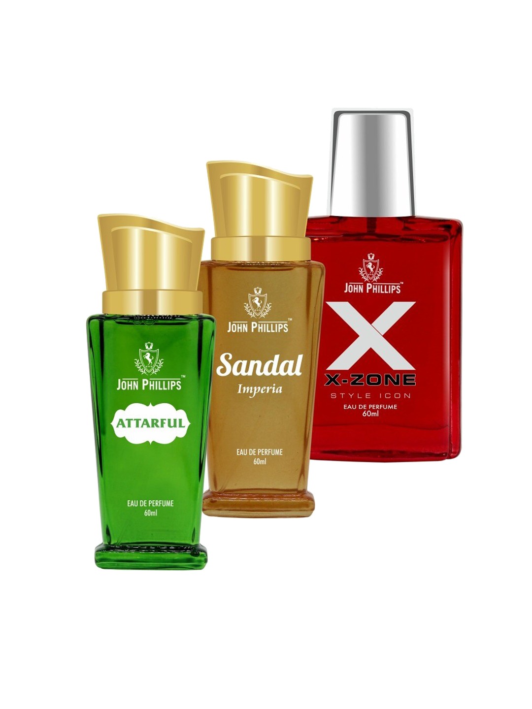 

JOHN PHILLIPS Set Of 3 Long-Lasting French Eau De Perfume - 60 ml Each, Green