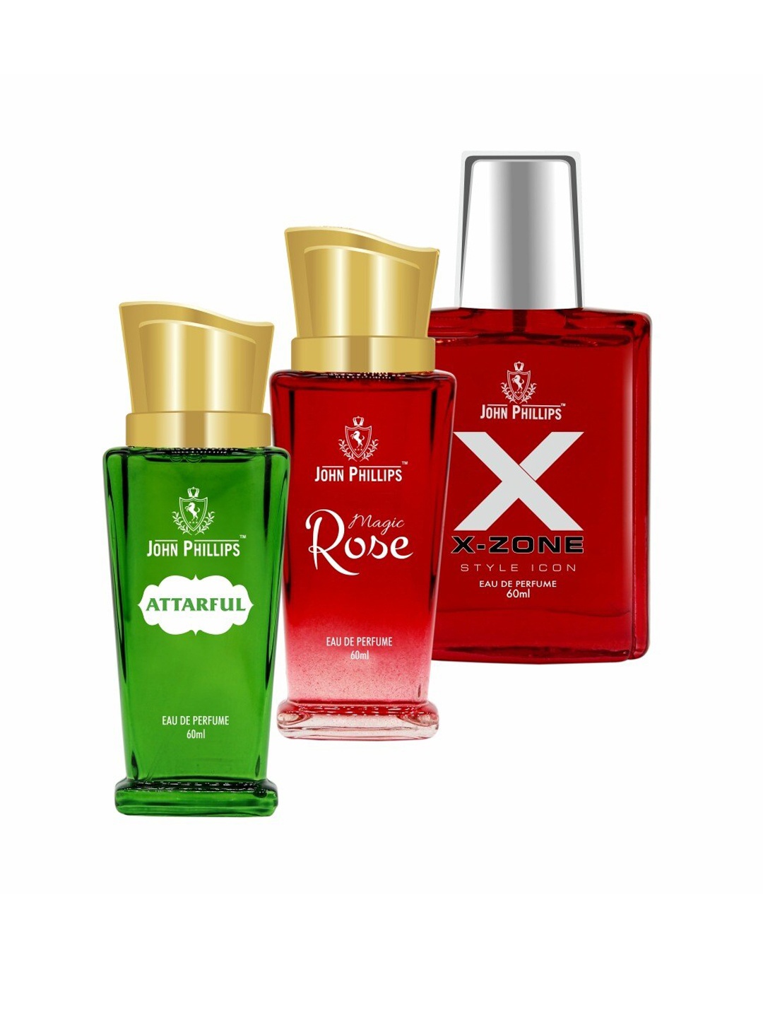 

JOHN PHILLIPS Set Of 3 Long-Lasting French Eau De Perfume - 60 ml Each, Green