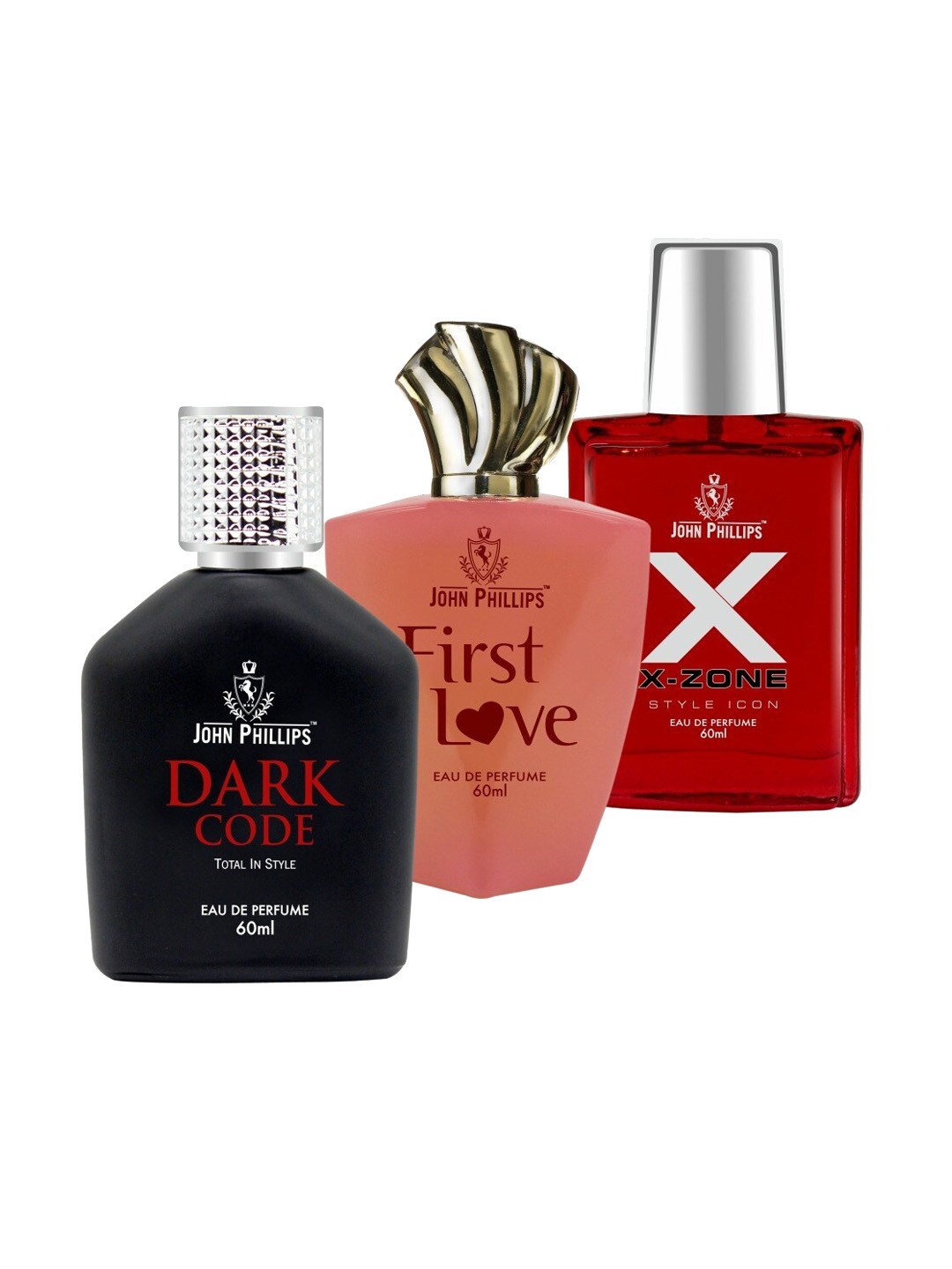 

JOHN PHILLIPS Set Of 3 Long-Lasting French Eau De Perfume - 60 ml Each, Black
