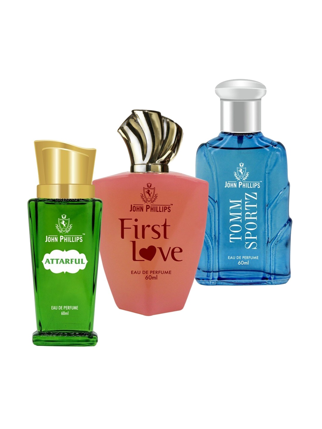 

JOHN PHILLIPS Set of 3 Eau De Parfum - Attarful + First Love + Tomm Sportz - 60ml Each, Blue