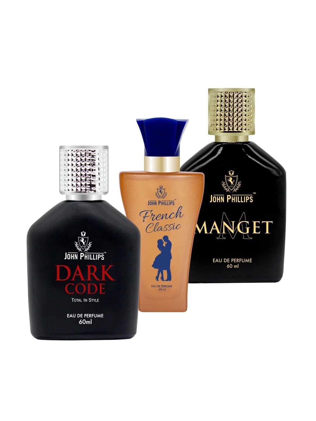 

JOHN PHILLIPS Set of 3 Eau De Parfum 60ml Each-Dark Code + French Classic + Manget, Brown