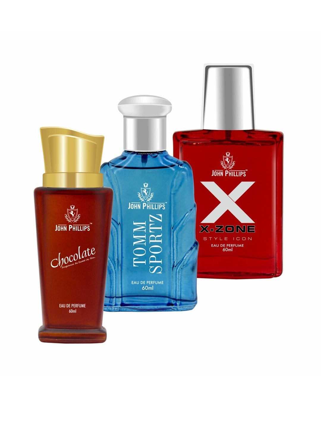 

JOHN PHILLIPS Set of 3 Eau De Parfum 60ml Each-Chocolate + Tomm Sportz + XX Zone, Red