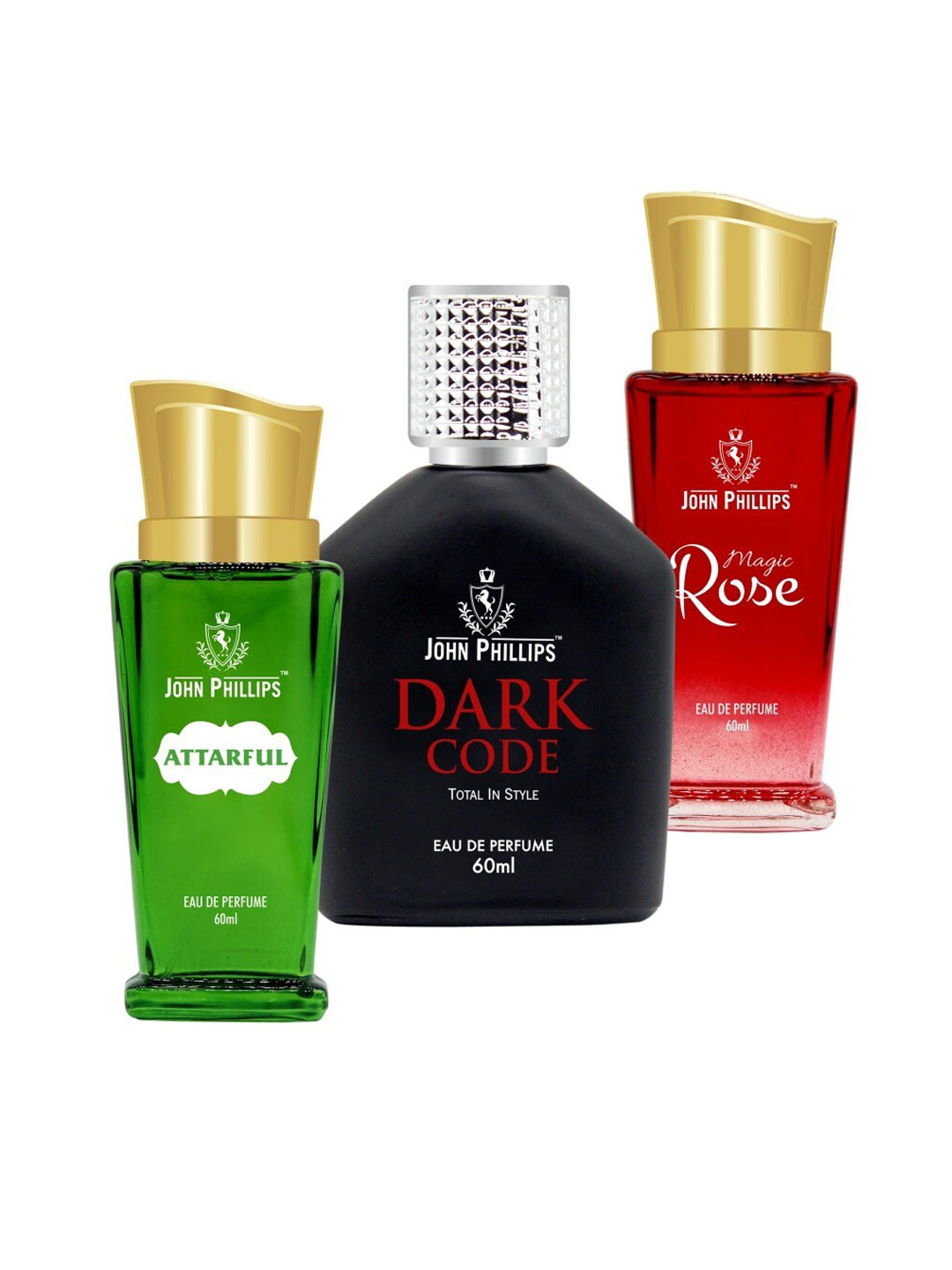 

JOHN PHILLIPS Set of 3 Eau De Parfum 60ml Each-Attarful + Dark Code + Magic Rose, Green