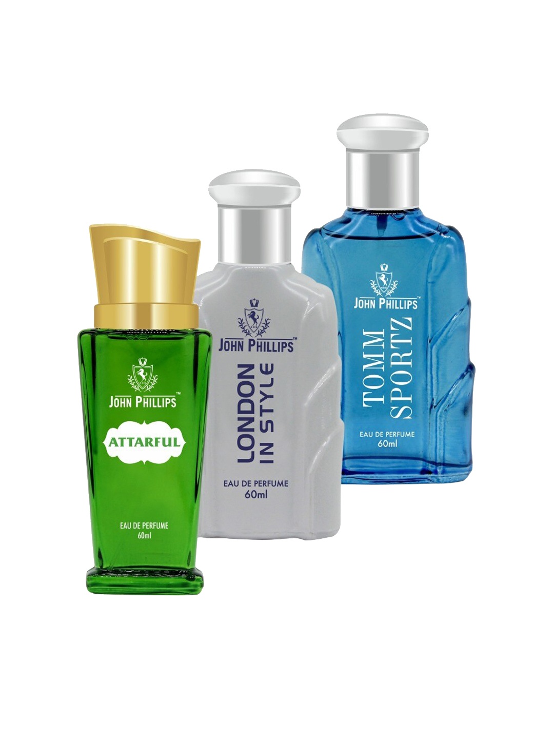 

JOHN PHILLIPS Set of 3 Eau De Parfum 60ml Each-Attarful + London In Style + Tomm Sportz, Green