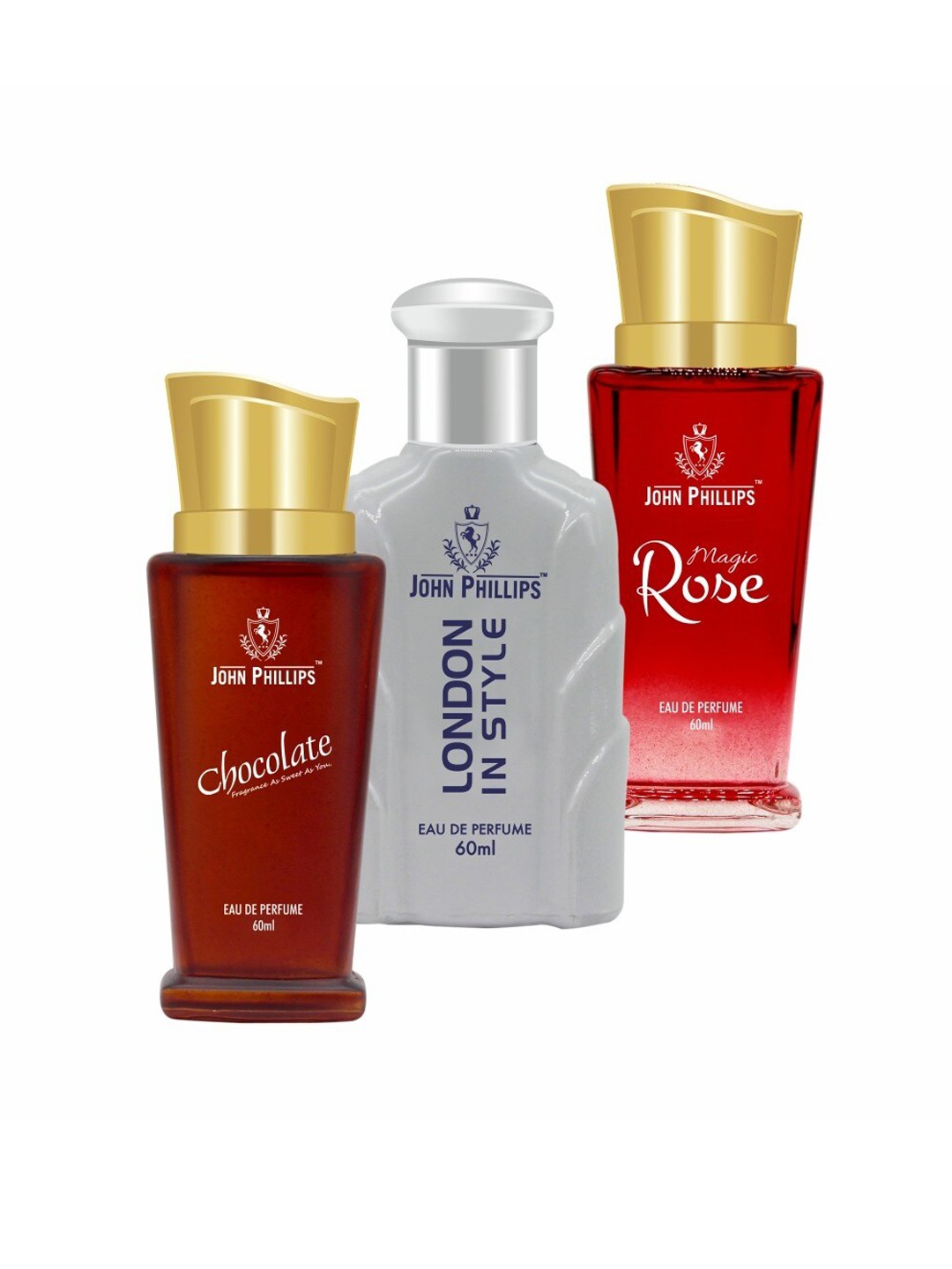 

JOHN PHILLIPS Set of 3 Eau De Parfum 60 ml each - Chocolate + London In Style + Magic Rose, White