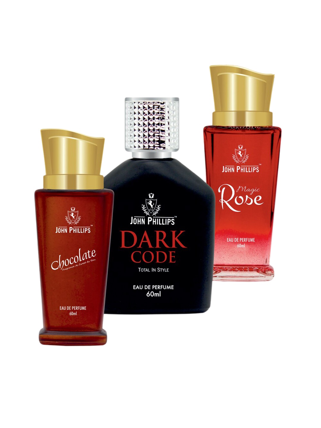 

JOHN PHILLIPS Set of 3 Eau De Parfum 60 ml each - Chocolate + Dark Code + Magic Rose, Red