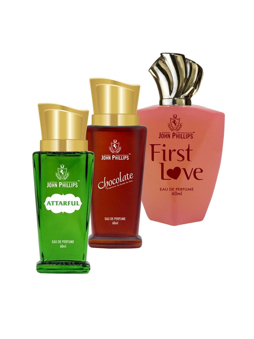 

JOHN PHILLIPS Set of 3 Eau De Parfum 60 ml each - Attarful + Chocolate + First Love, Red