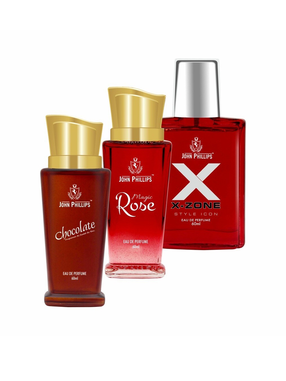 

JOHN PHILLIPS Set of 3 Eau De Parfum 60 ml each - Chocolate + Magic Rose + XX-Zone, Red