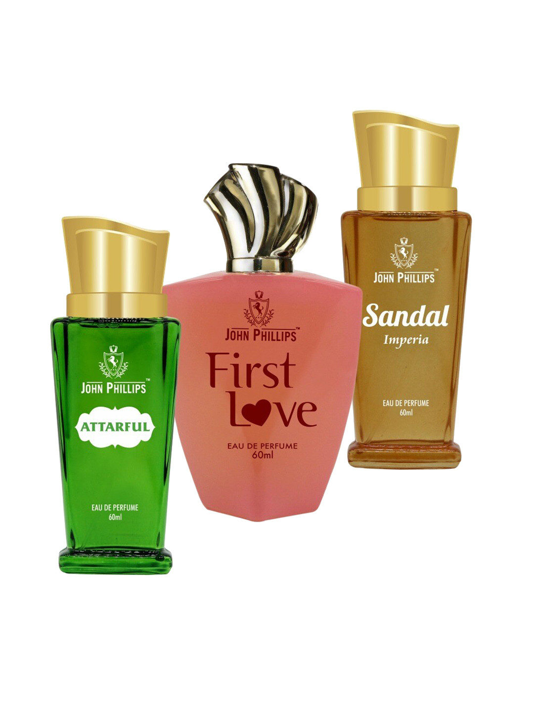 

JOHN PHILLIPS Set of 3 Eau De Parfum 60 ml each - Attarful + First Love + Sandal, Green