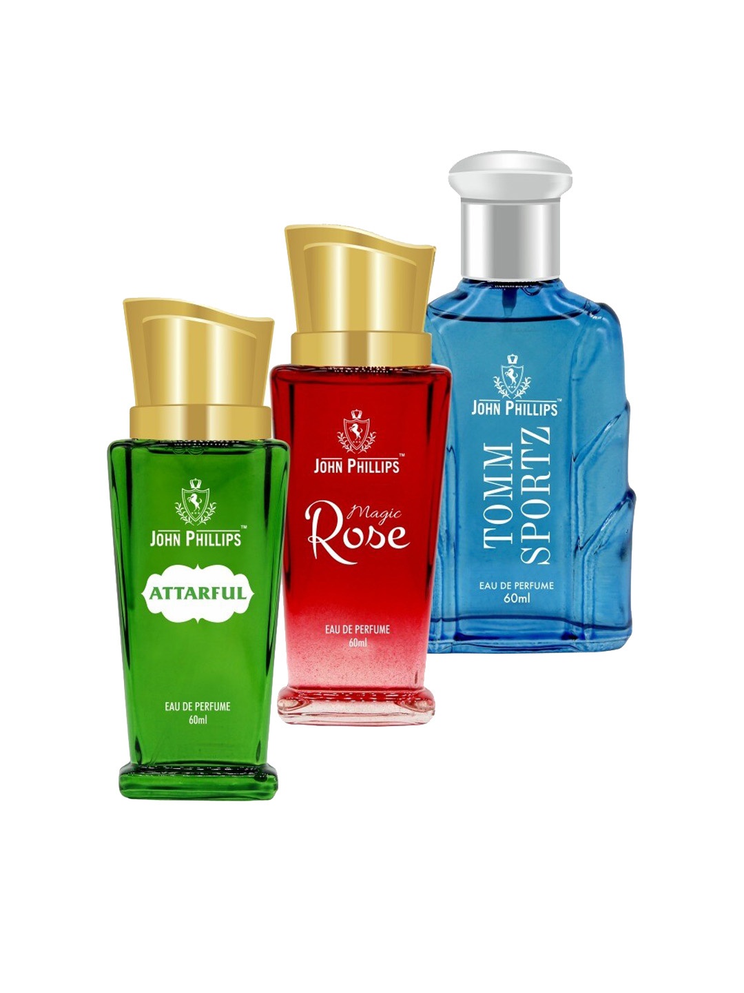 

JOHN PHILLIPS Set of 3 Eau De Parfum 60 ml each - Attarful + Magic Rose + Tomm Sportz, Red