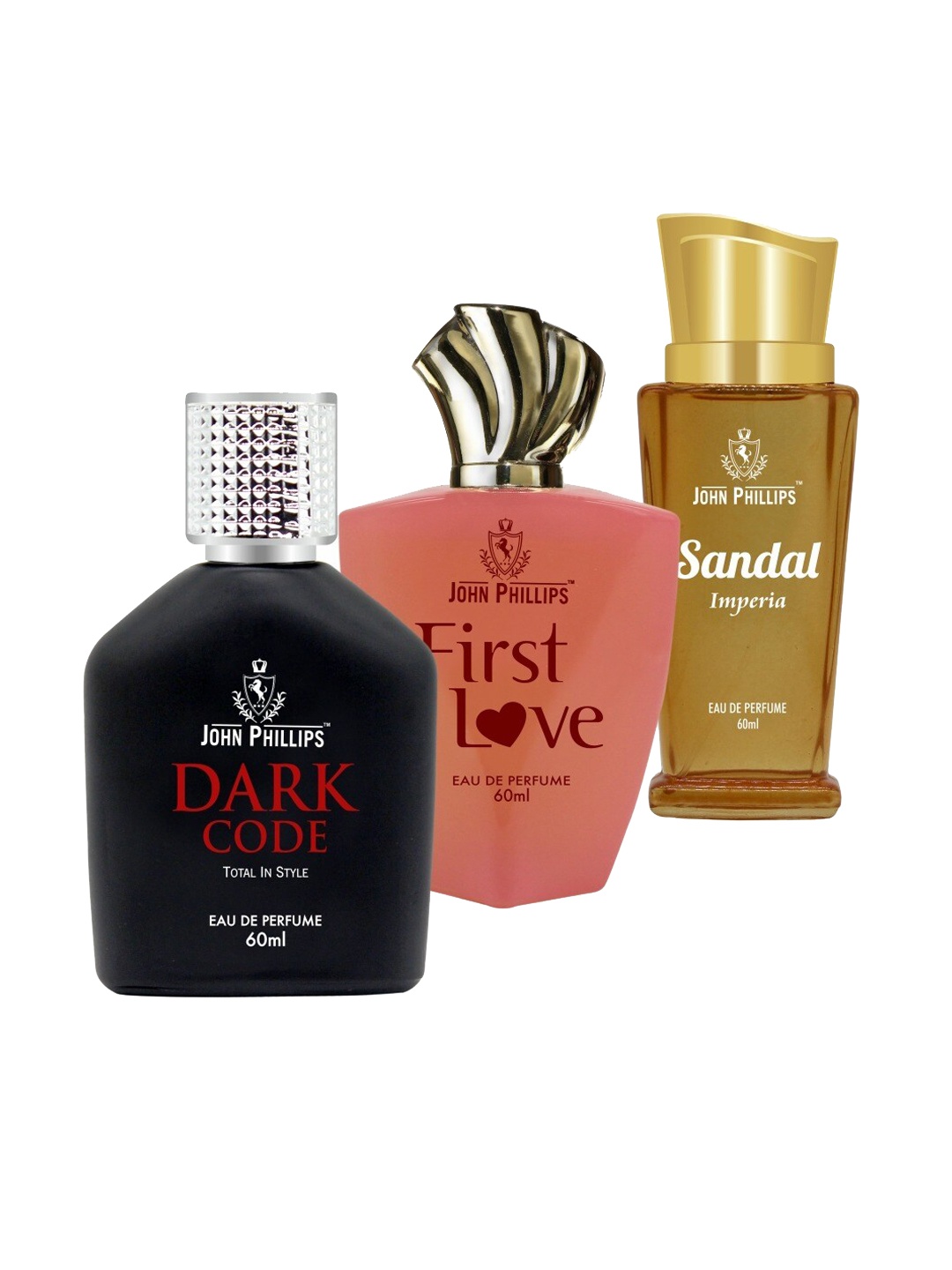 

JOHN PHILLIPS Set of 3 Eau De Parfum 60 ml each - Dark Code + First Love + Sandal, Black