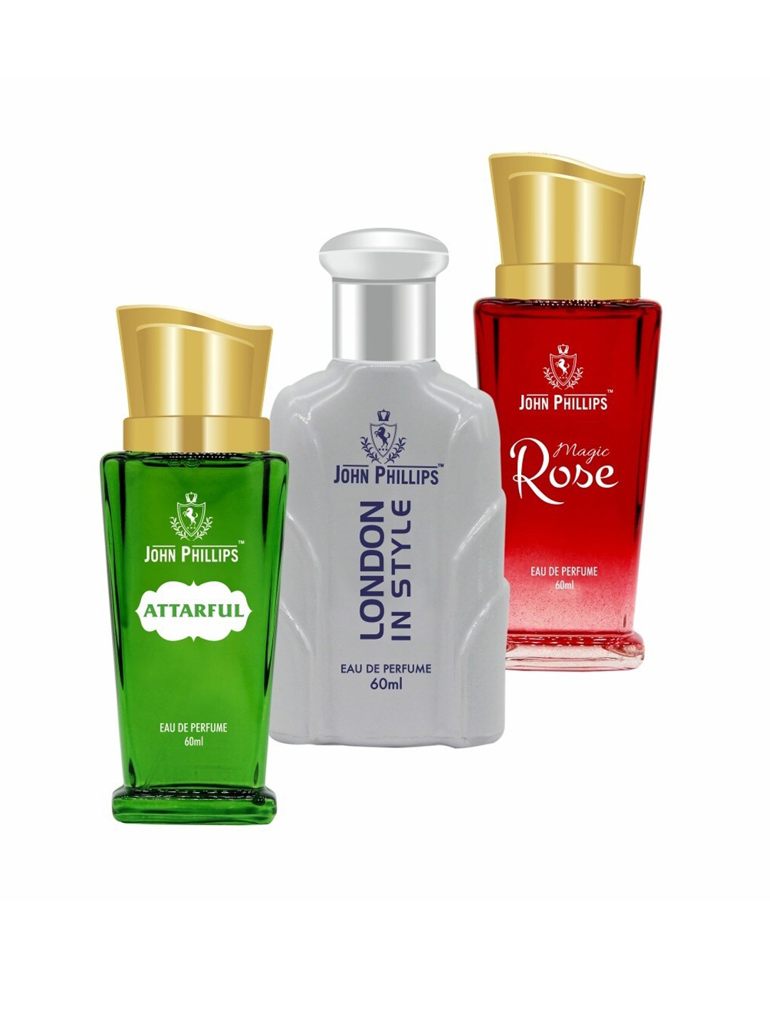

JOHN PHILLIPS Set of 3 Eau De Parfum 60 ml each - Attarful + London In Style + Magic Rose, Green