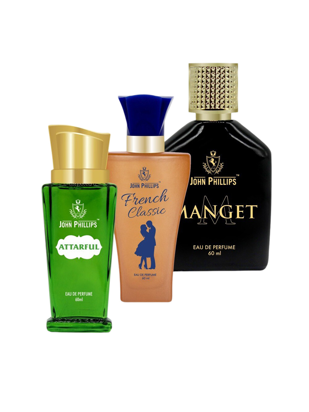 

JOHN PHILLIPS Set of 3 Eau De Parfum 60 ml each - Attarful + French Classic + Manget, Green
