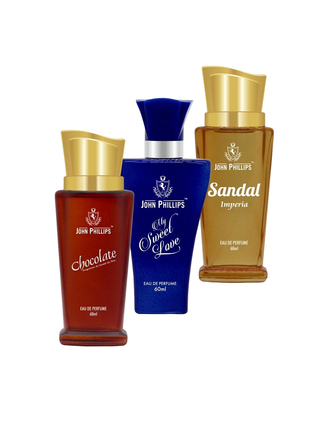 

JOHN PHILLIPS Set of 3 Eau De Perfume 60 ml Each-Chocolate + My Sweet Love +Sandal Imperia, Red