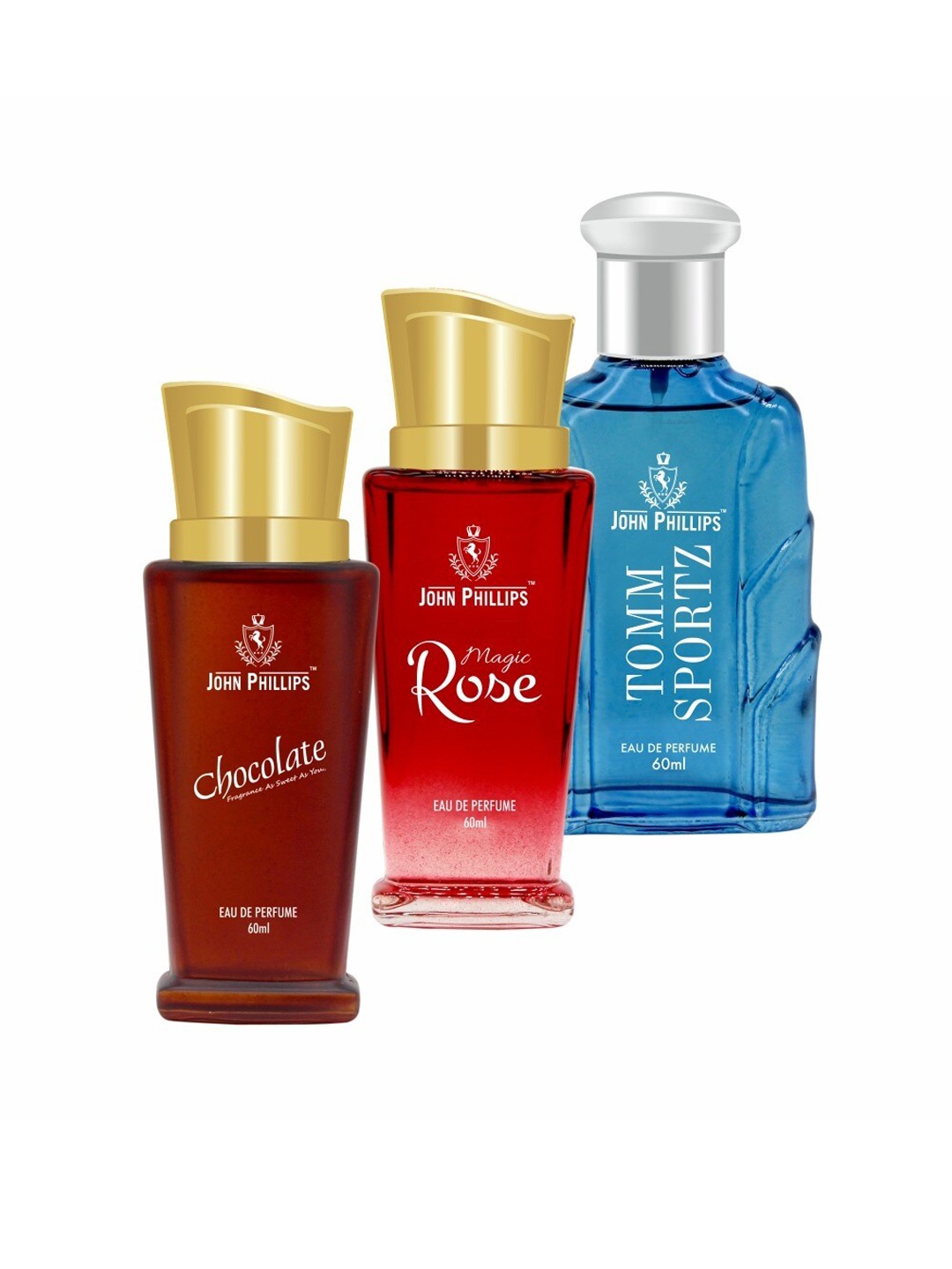 

JOHN PHILLIPS Set of 3 Eau De Parfum 60 ml each - Chocolate + Magic Rose + Tomm Sportz, Red