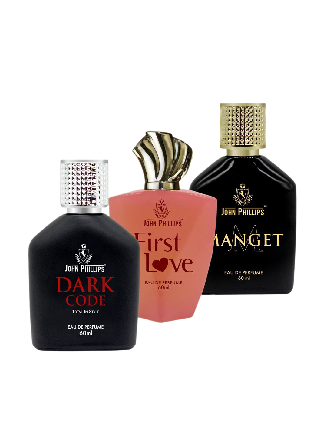 

JOHN PHILLIPS Set of 3 Eau De Parfum 60 ml each - Dark Code + First Love + Manget, Black