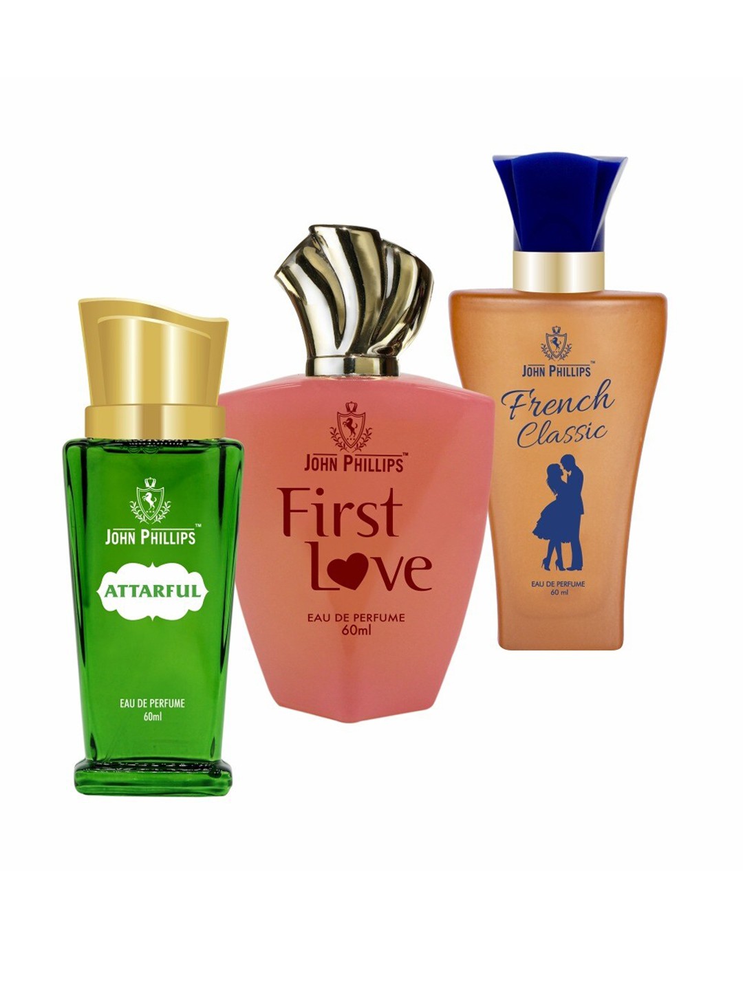

JOHN PHILLIPS Set of 3 Eau De Parfum 60 ml each - Attarful + First Love + French Classic, Green