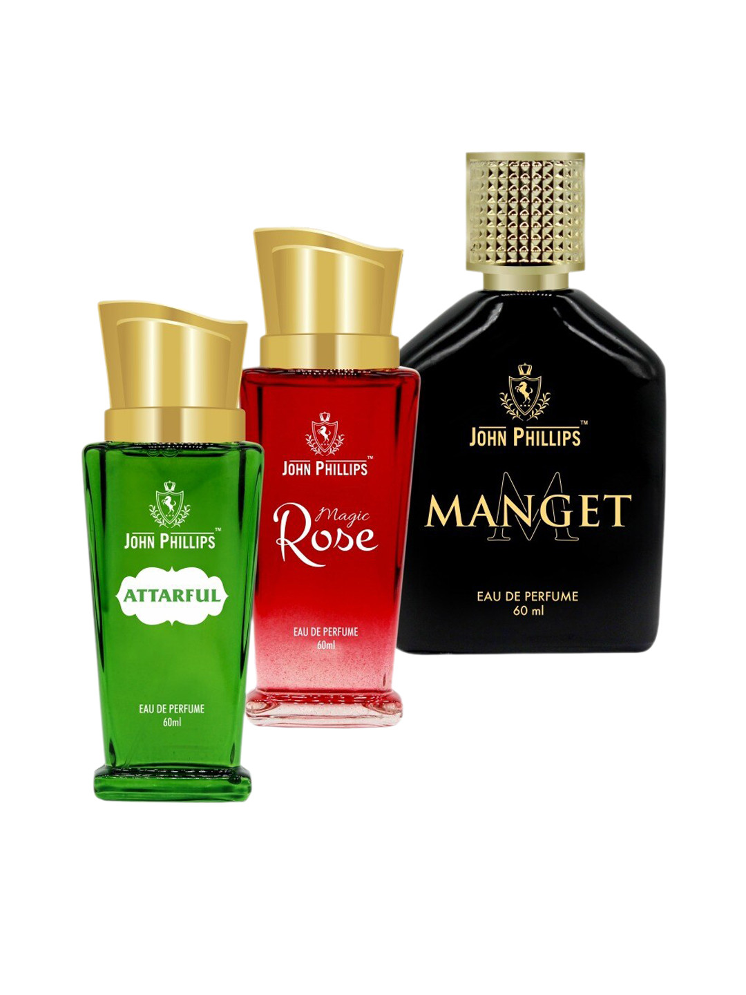 

JOHN PHILLIPS Set of 3 Eau De Parfum 60 ml each - Attarful + Magic Rose + Manget, Green