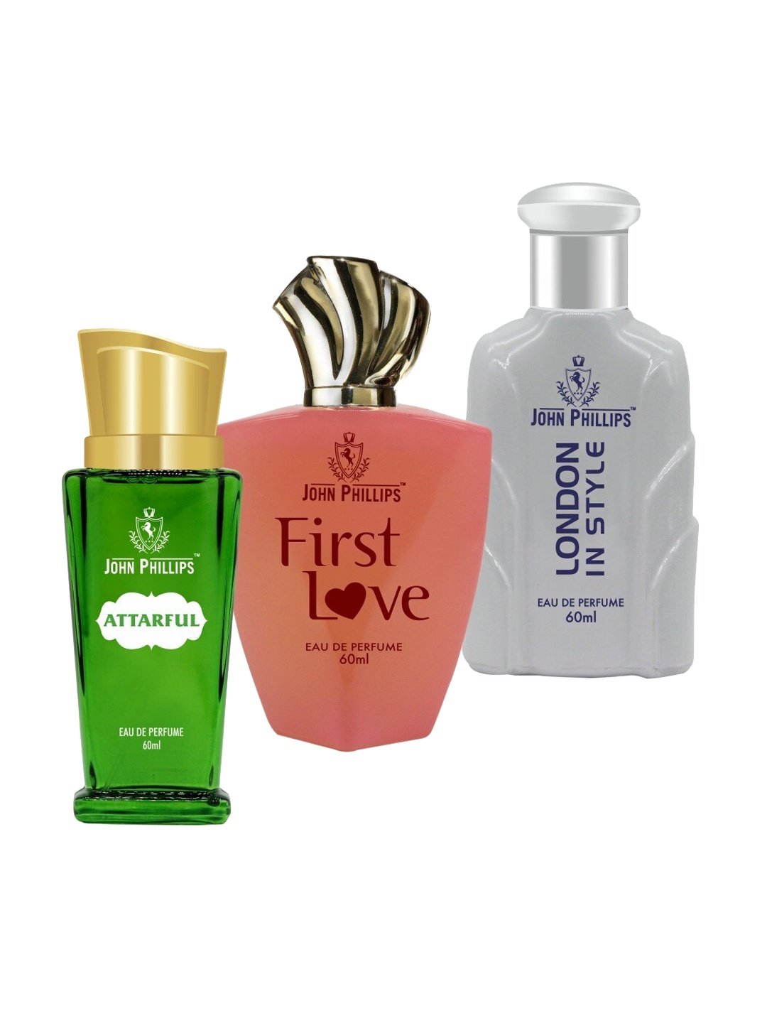 

JOHN PHILLIPS 3-Pcs Long Lasting EDP 60 ml Each - Attarful - London In Style - First Love, Green