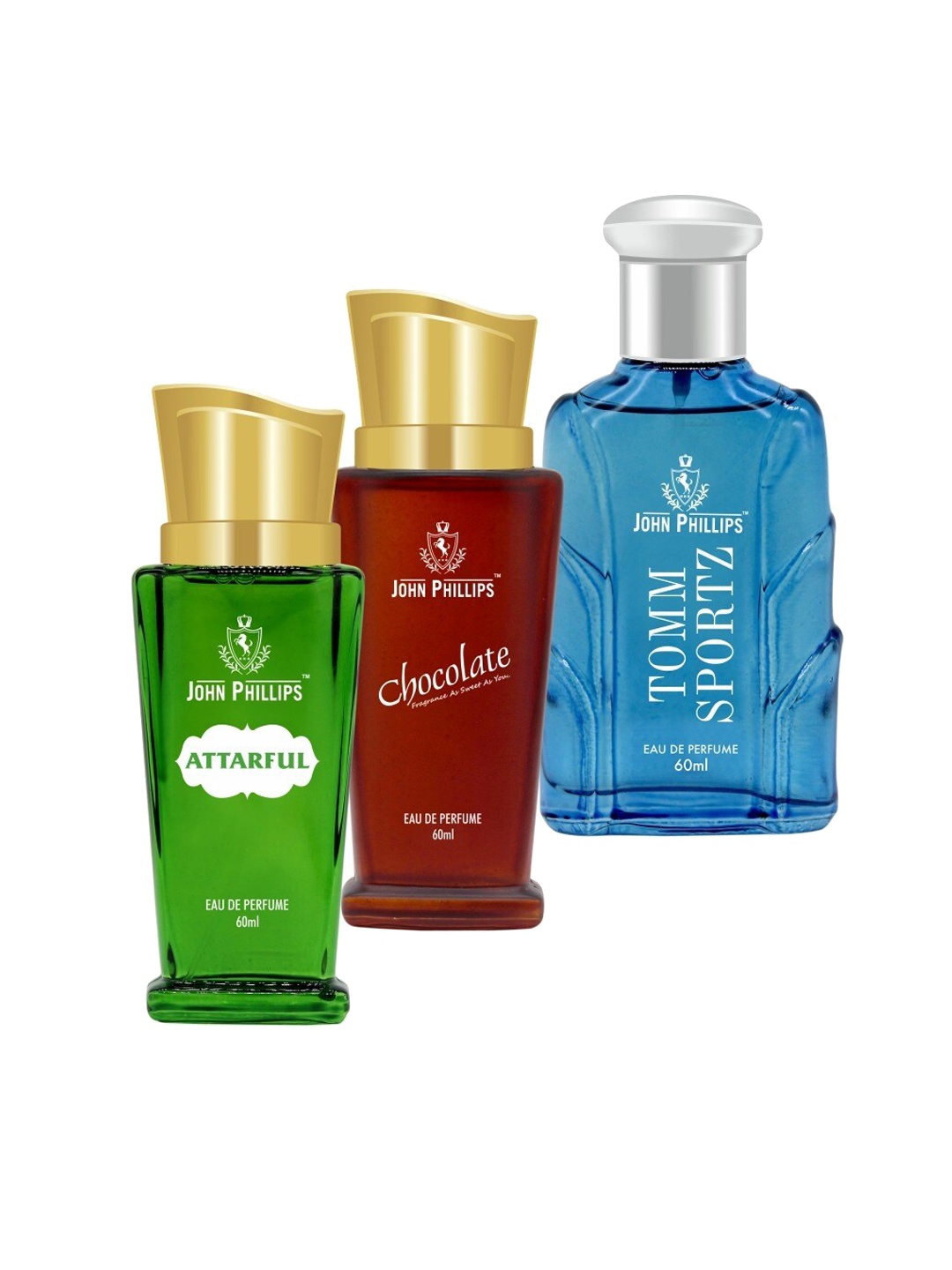 

JOHN PHILLIPS 3-Pc Long Lasting French EDP 60 ml Each - Attarful - Chocolate - Tomm Sportz, Green
