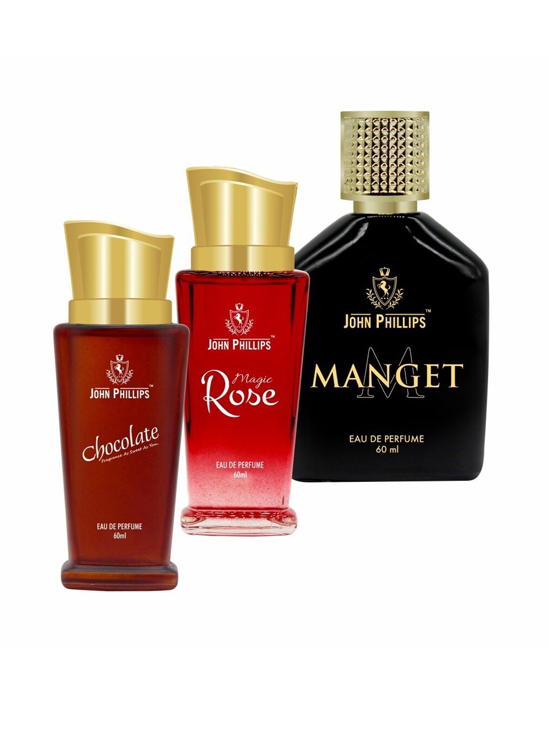 

JOHN PHILLIPS 3-Pcs Long Lasting French EDP 60 ml Each - Chocolate - Magic Rose - Manget, Brown