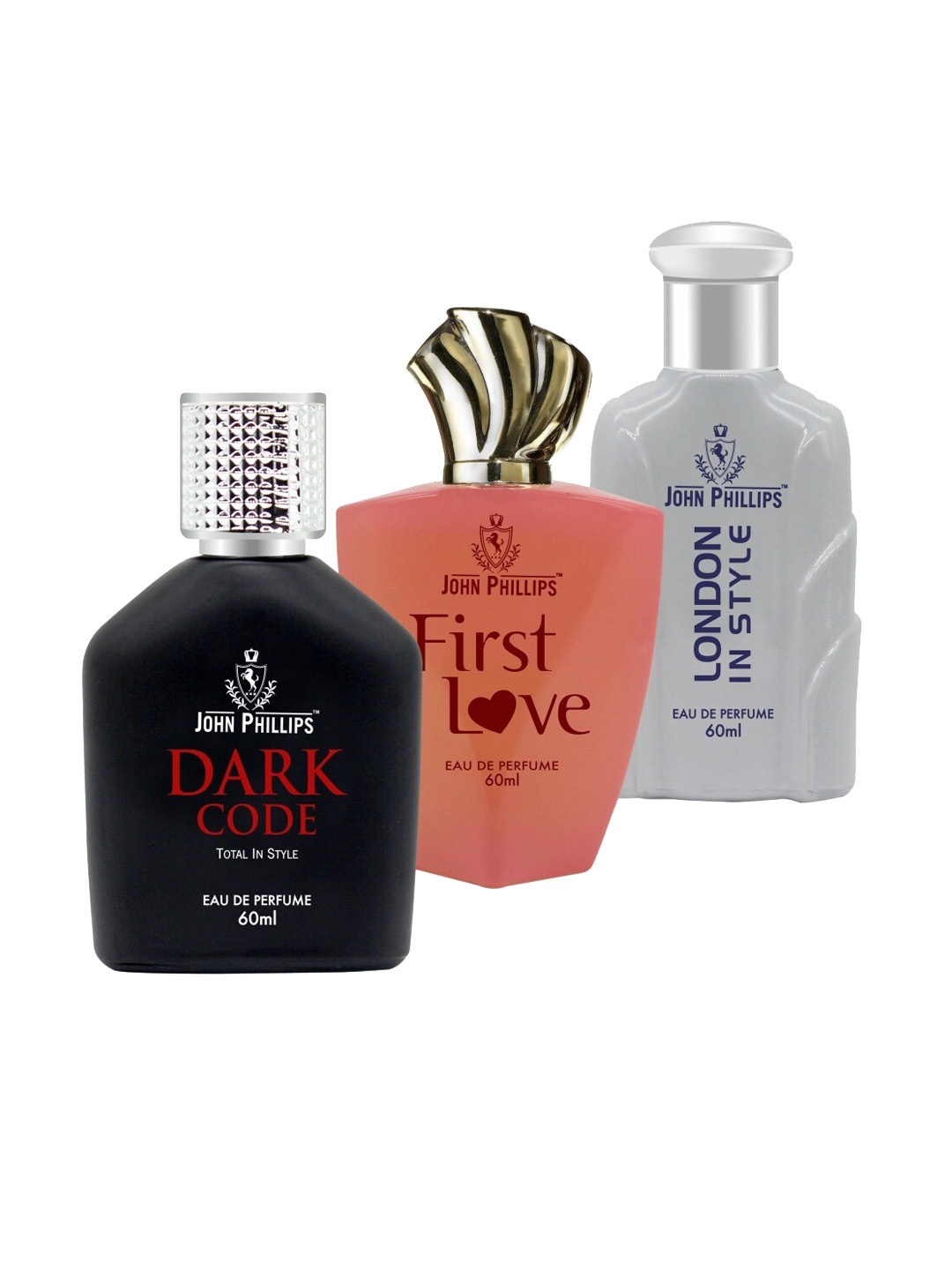 

JOHN PHILLIPS Set of 3 Eau De Parfum 60ml Each-Dark Code - First Love - London In Style, Black