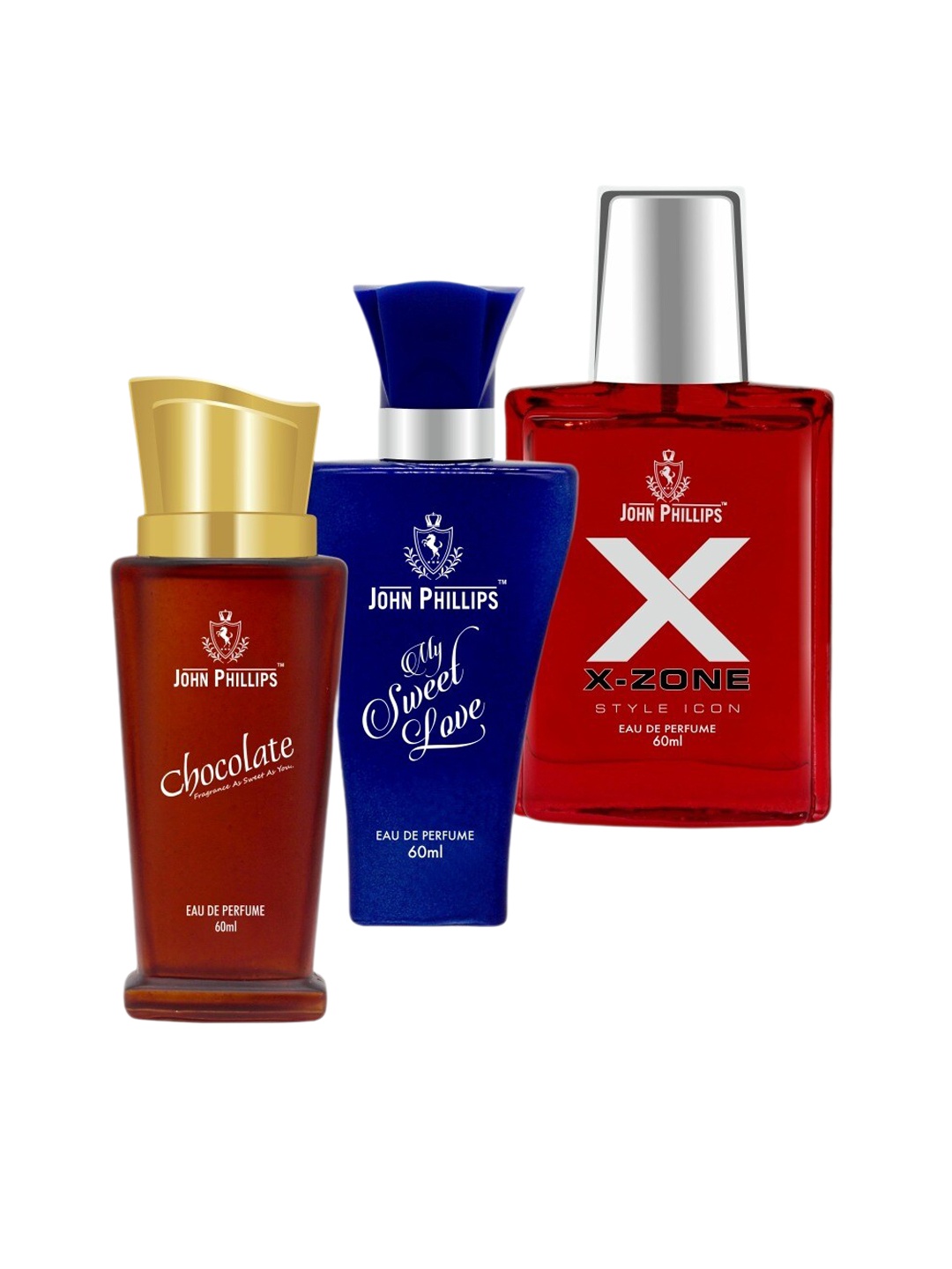 

JOHN PHILLIPS Set of 3 Eau De Parfum 60ml Each-Chocolate + My Sweet Love + XX Zone, Blue