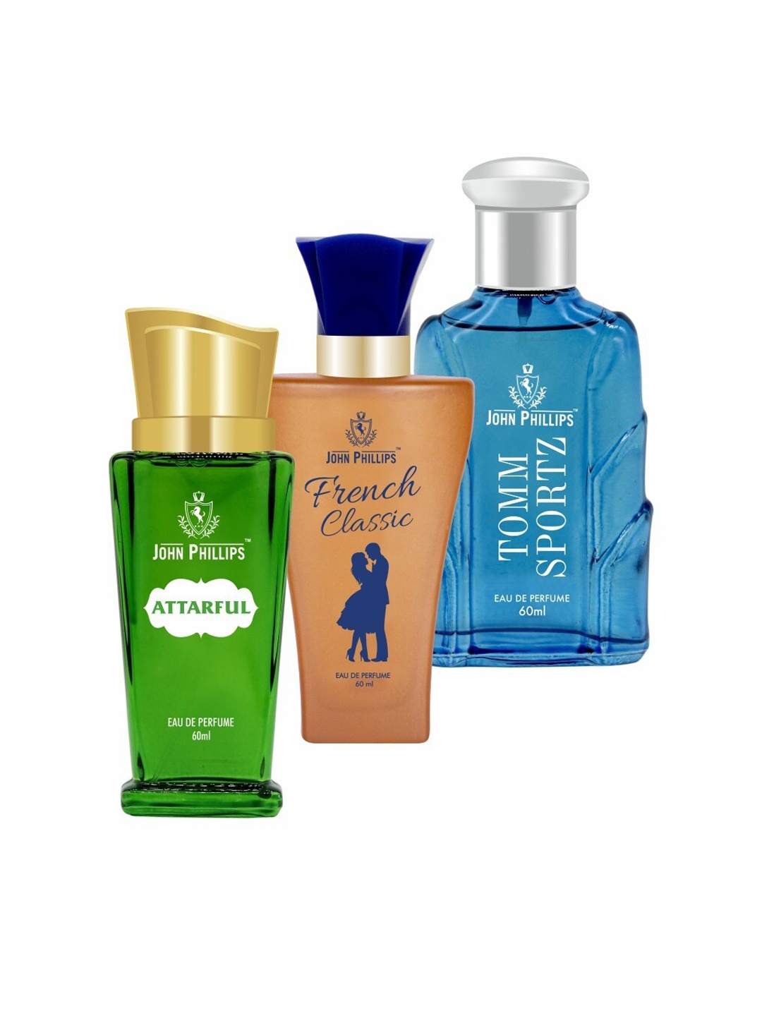 

JOHN PHILLIPS Set of 3 Eau De Parfum 60ml Each-Attarful + French Classic + Tomm Sportz, Green