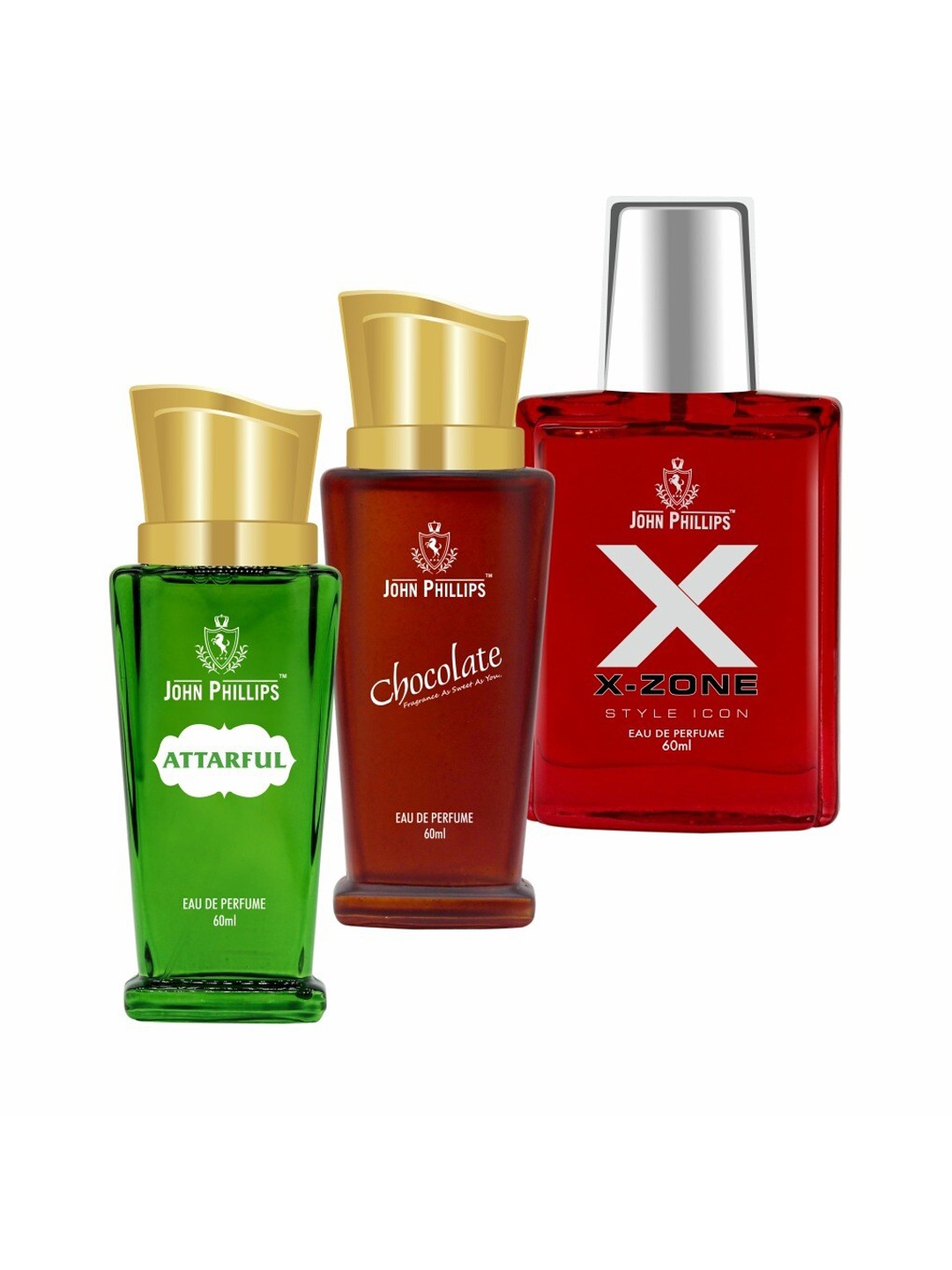 

JOHN PHILLIPS Set of 3 Eau De Parfum 60ml Each-Attarful + Chocolate + XX Zone, Green