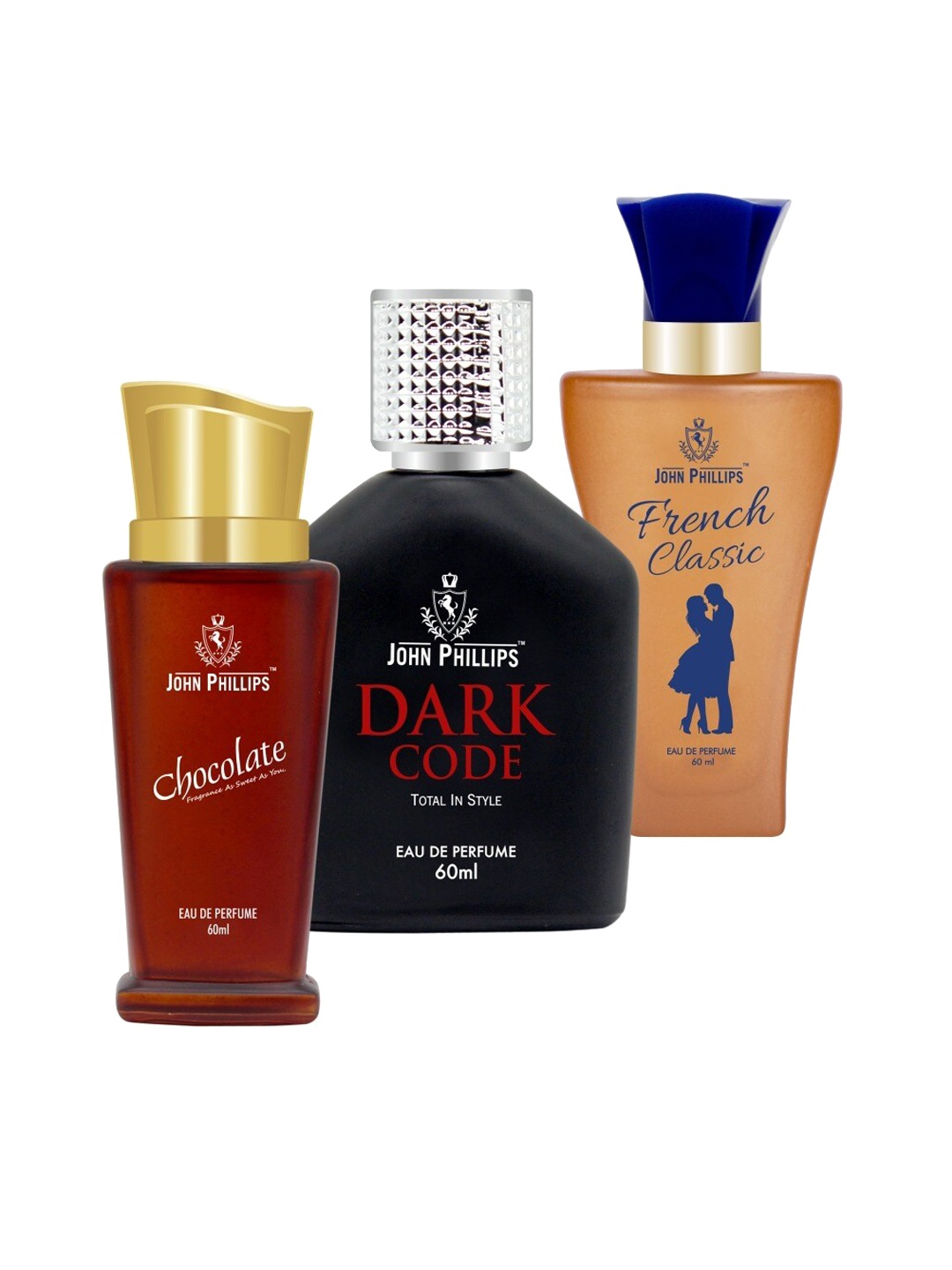 

JOHN PHILLIPS Set Of 3 Long-Lasting French Eau De Perfume - 60 ml Each, Black
