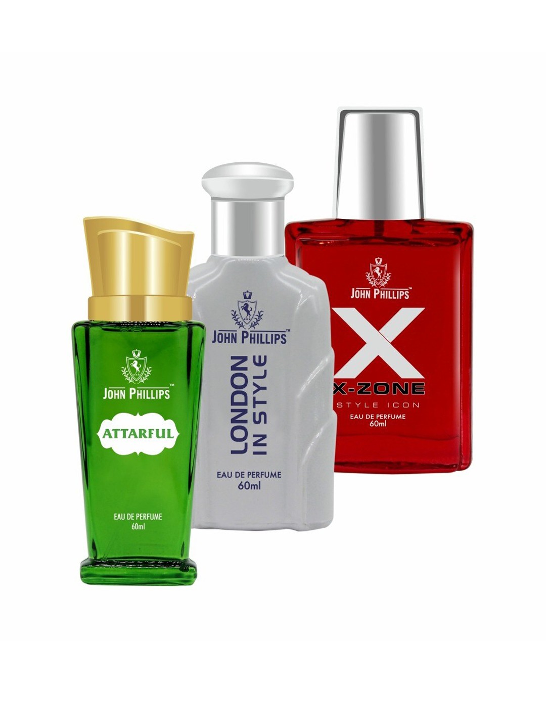 

JOHN PHILLIPS 3 Long Lasting French EDP 60 ml Each - Attarful - London In Style - XX-Zone, Green