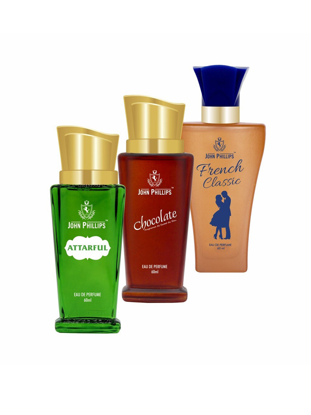 

JOHN PHILLIPS Set of 3 Long-Lasting Eau De Perfume 60 ml Each - Attarful - Chocolate - French Classic, Green