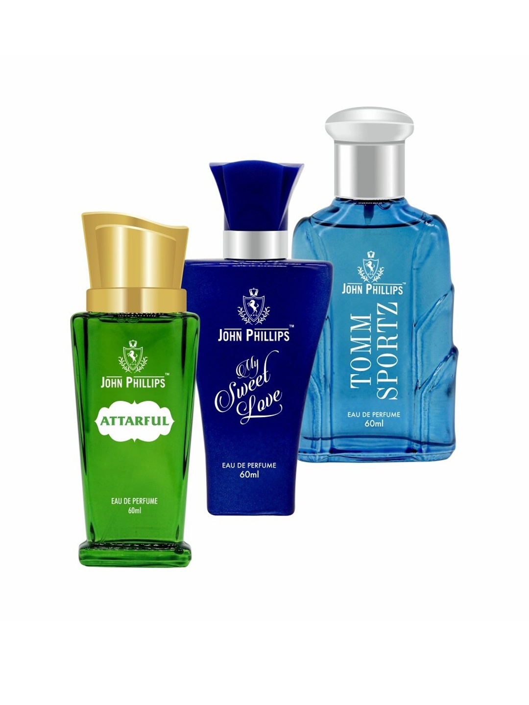 

JOHN PHILLIPS Set of 3 Long-Lasting Eau De Perfume 60 ml Each - Attarful - My Sweet Love - Tomm Sportz, Green