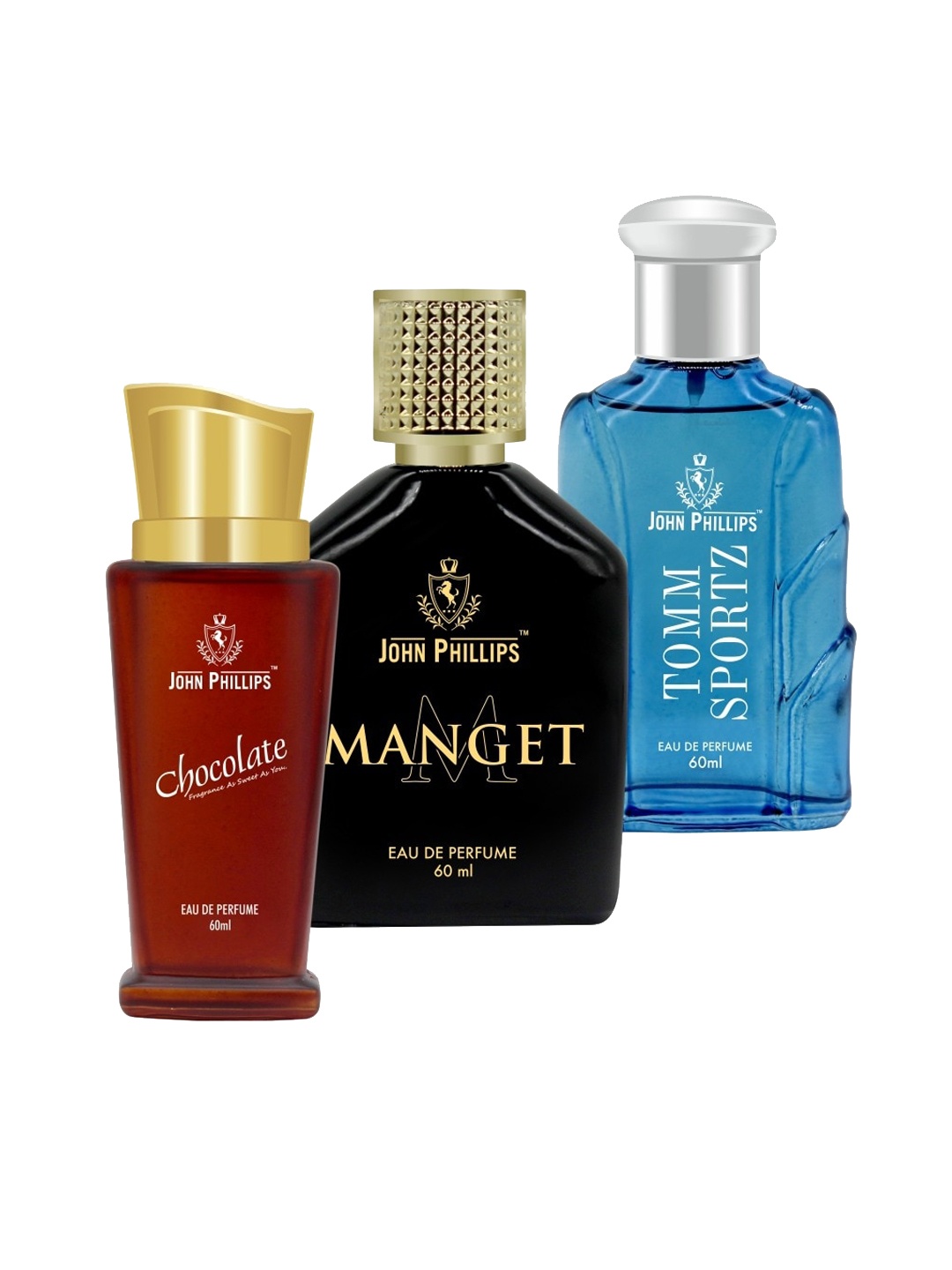 

JOHN PHILLIPS Set of 3 Long-Lasting Eau De Perfume 60 ml Each - Chocolate - Manget - Tomm Sportz, Maroon