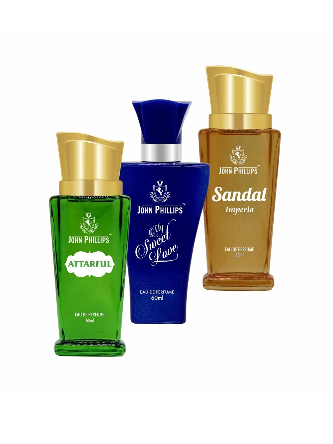 

JOHN PHILLIPS Set of 3 Eau De Parfum 60 ml each - Attarful + My Sweet Love + Sandal, Green