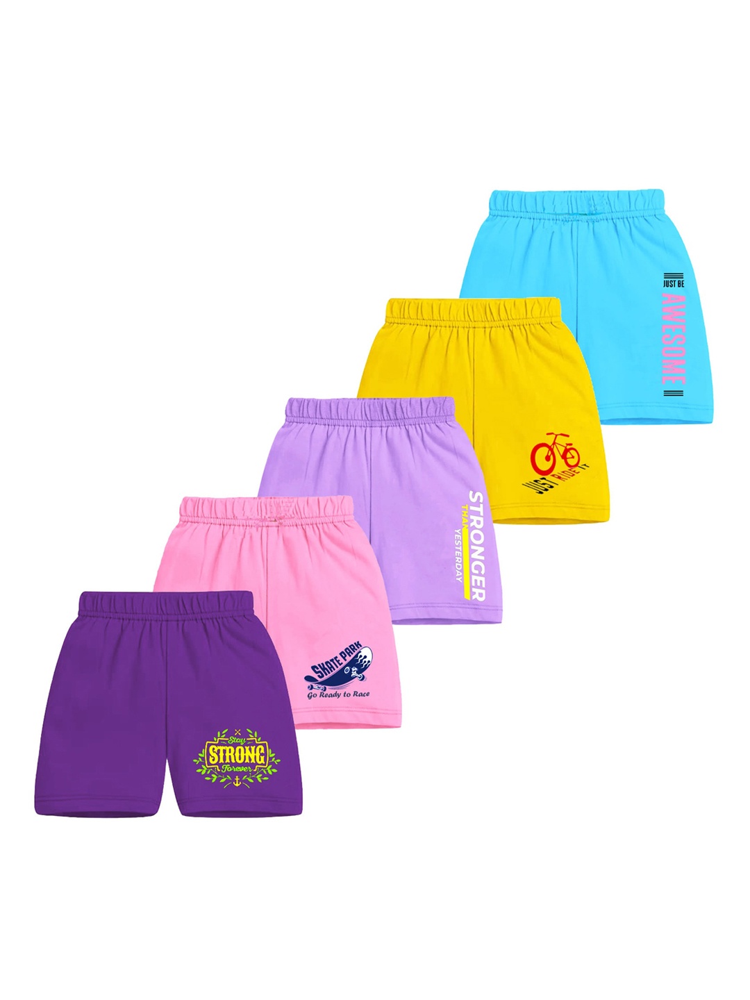 MIST N FOGG Kids Pack Of 5 Printed Cotton Shorts, Pink