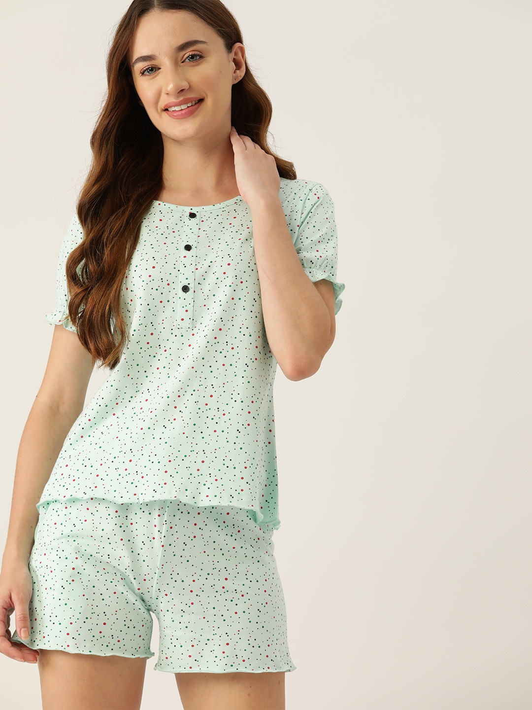 

DressBerry Geometric Printed Pure Cotton Night Suit, Sea green