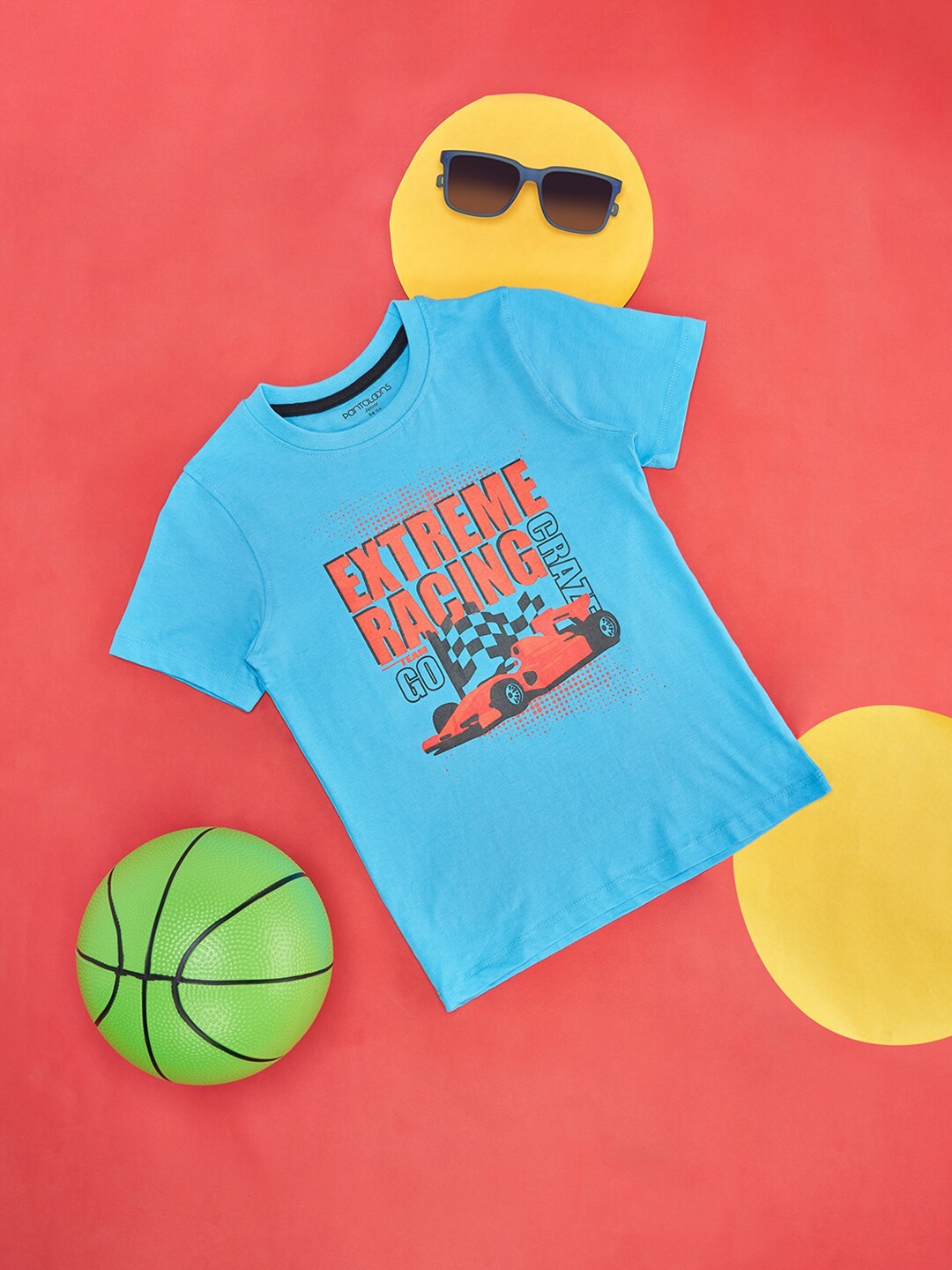 

Pantaloons Junior Boys Typography Printed Cotton T-shirt, Turquoise blue