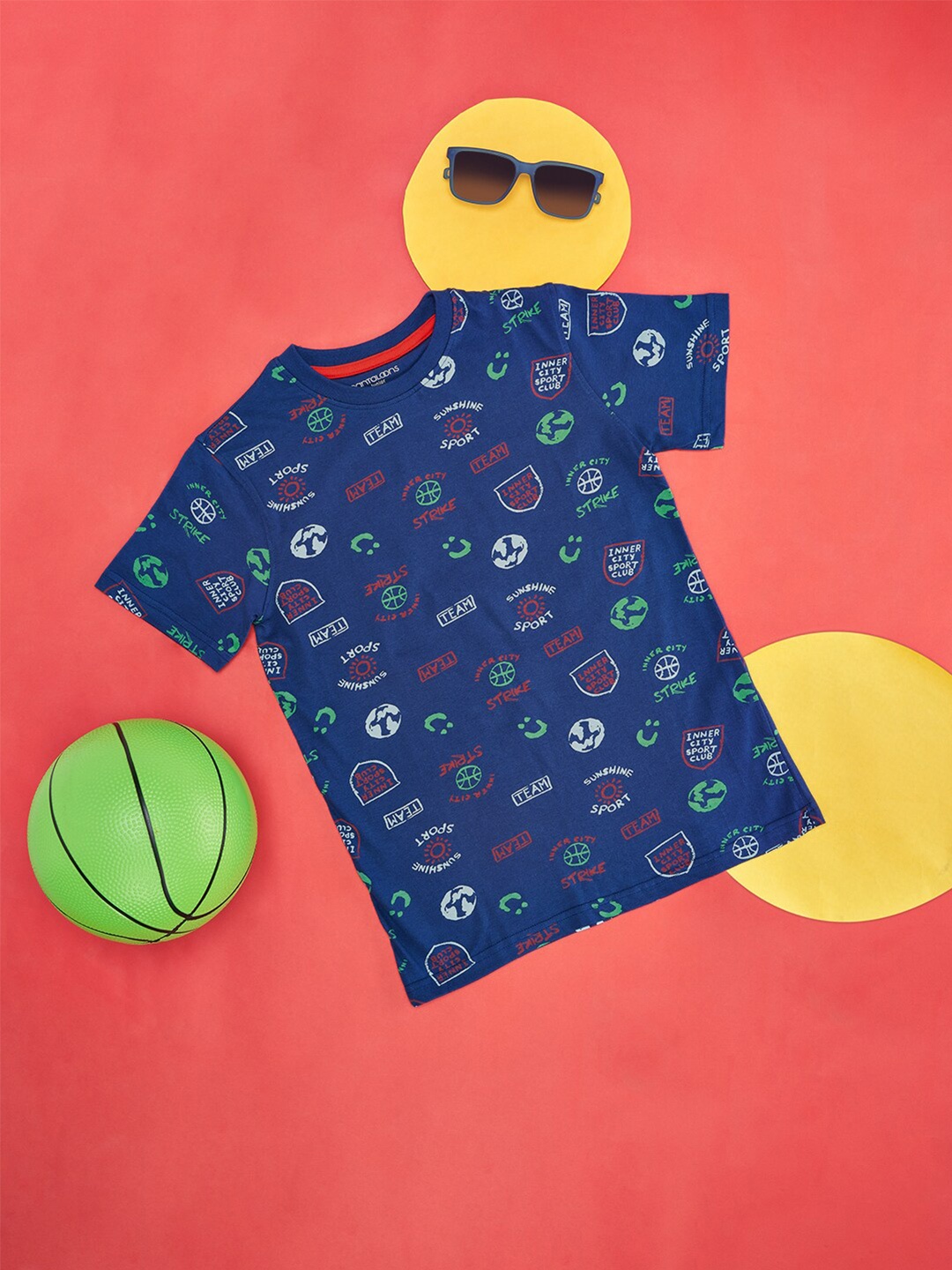 

Pantaloons Junior Boys Typography Printed Cotton T-shirt, Navy blue