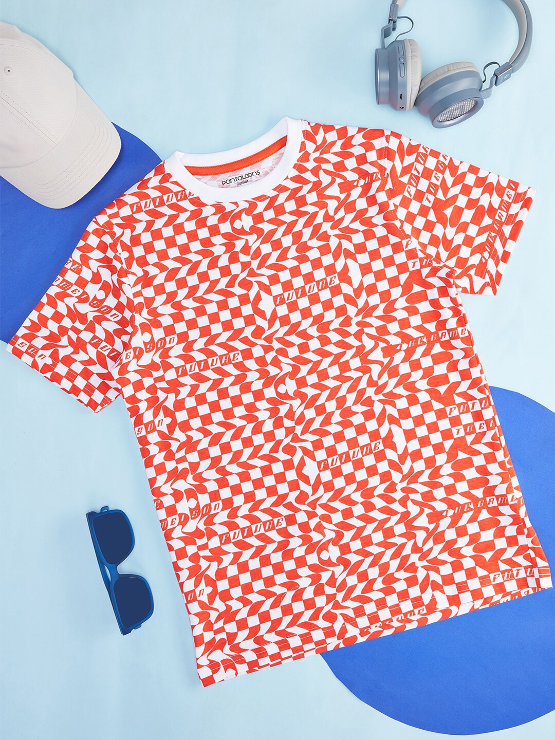 

Pantaloons Junior Boys Printed Regular Fit Cotton T-shirt, Coral