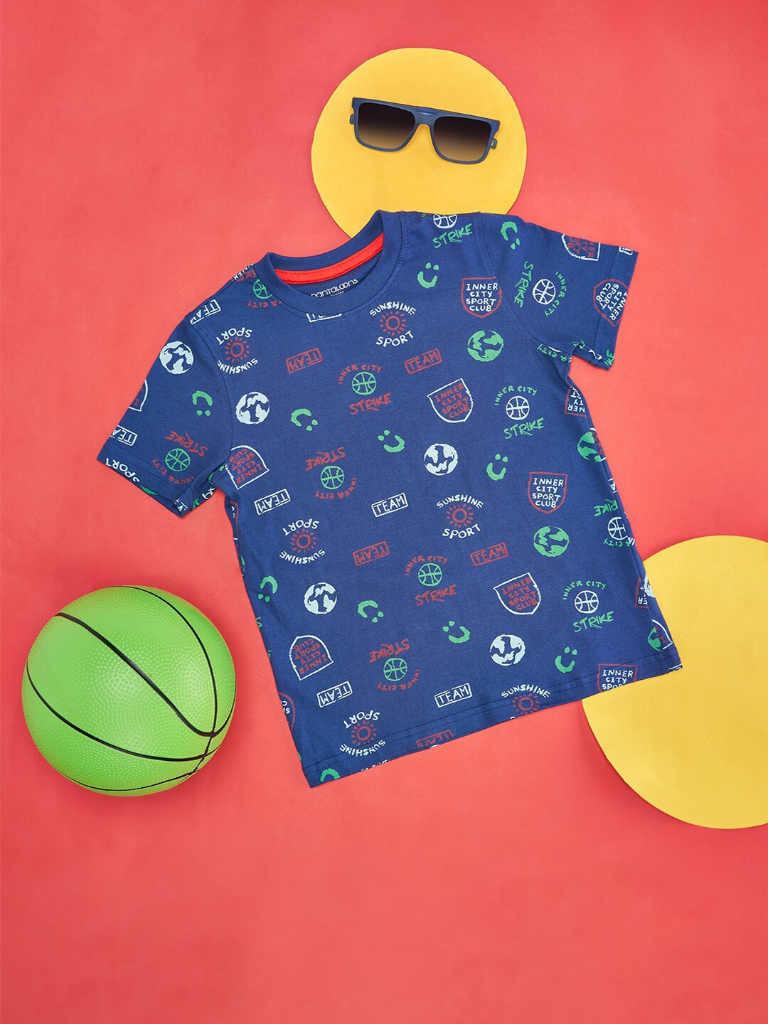 

Pantaloons Junior Boys Conversational Printed Cotton T-shirt, Navy blue