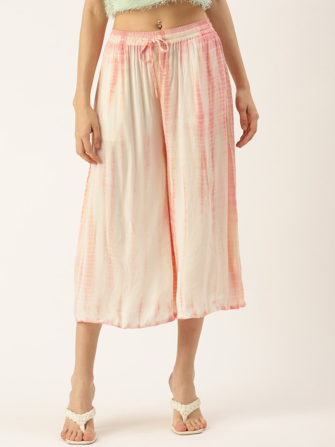 

De Moza Women Loose Fit Pleated Culottes Trousers, Pink