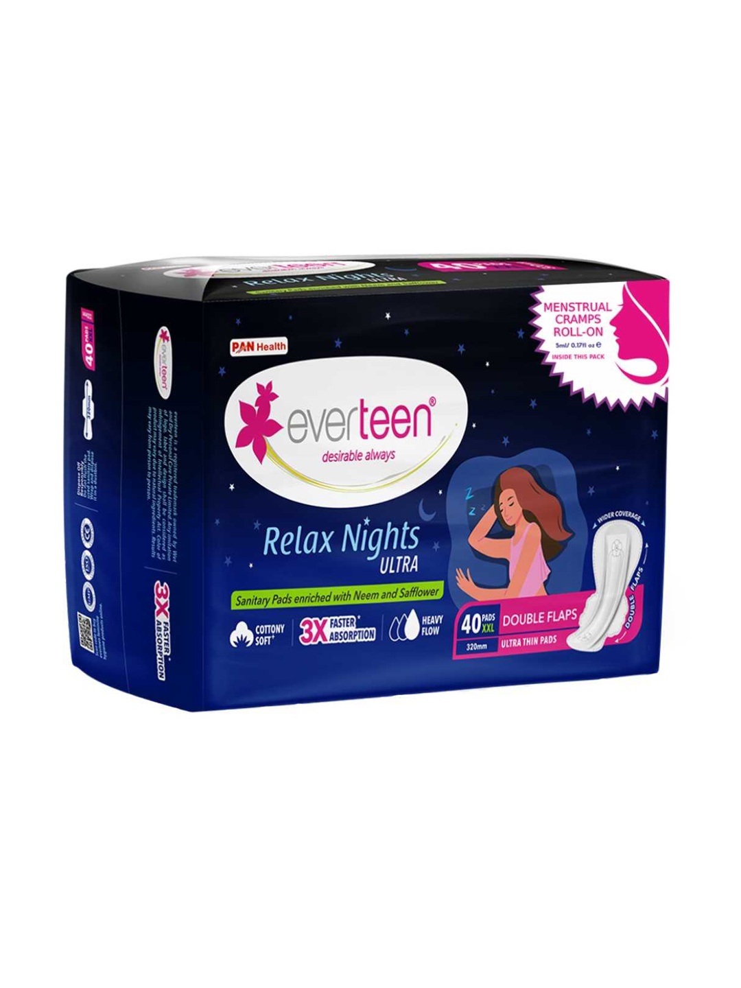 

everteen Set Of 40 Relax Nights Ultra Thin Sanitary Pads XXL, White