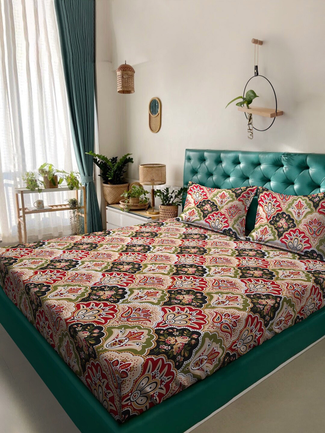 

Alina decor Brown & Green Ethnic Motifs 210 TC Queen Bedsheet With 2 Pillow Covers